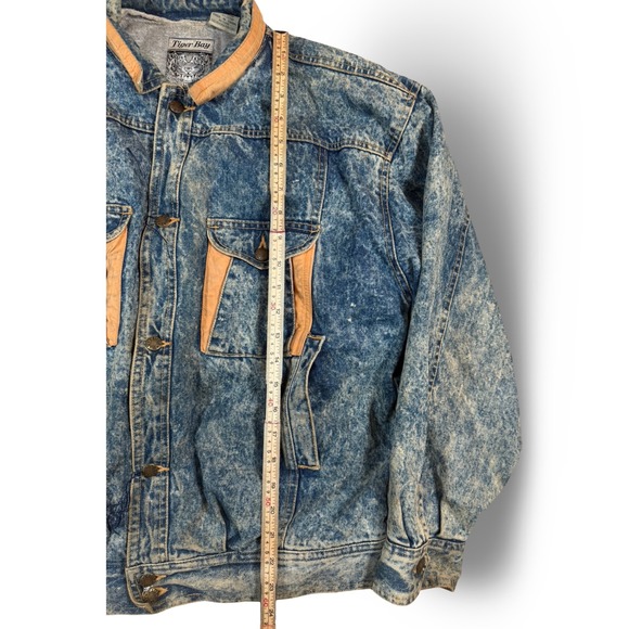 Vintage 90s Acid Wash Tiger Bay Denim Jacket XL Rock Band Patches Grunge - Picture 5 of 9
